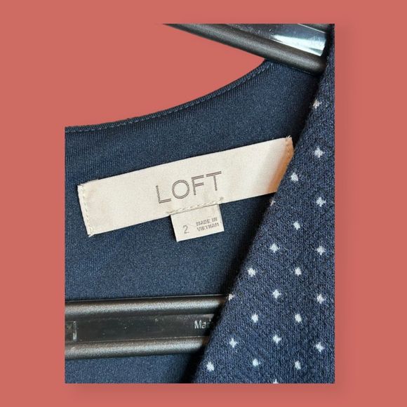 🔵 LOFT POLKA DOT JACQUARD LONG SLEEVE FIT&FLARE SKATER DRESS BLUE SIZE 2 - Picture 5 of 5